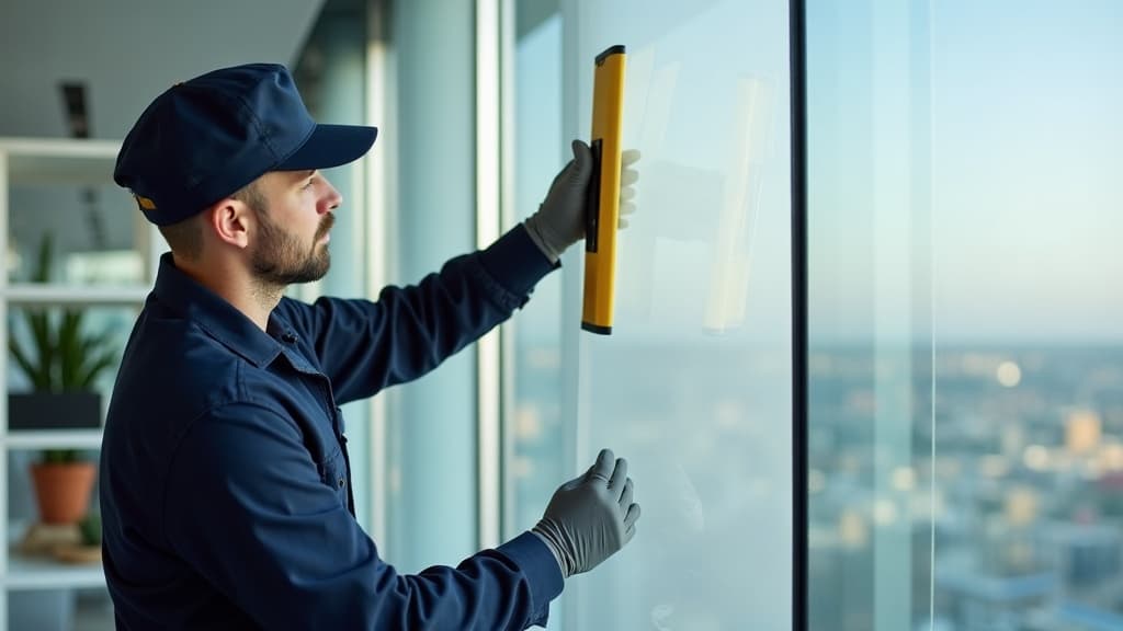 TintPro technician applying window film with a squeegee